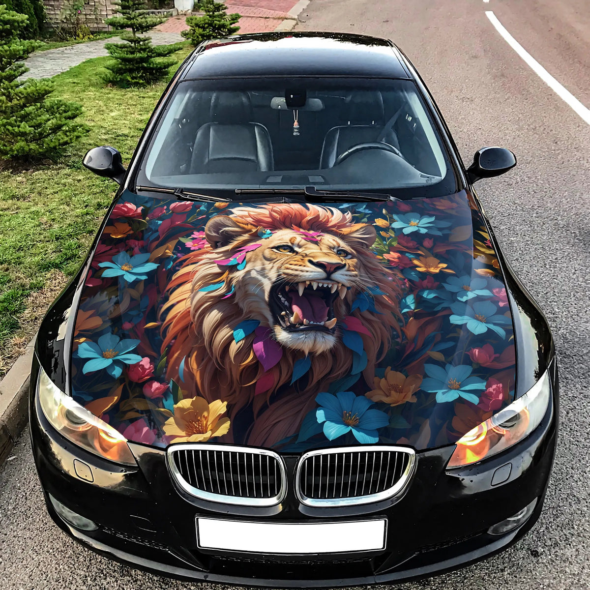 Flowers Abstract Lion Hood Wrap – Custom Vinyl Decal for Cars, Trucks & SUVs