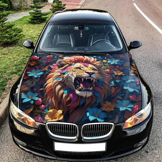 Flowers Abstract Lion Hood Wrap – Custom Vinyl Decal for Cars, Trucks & SUVs