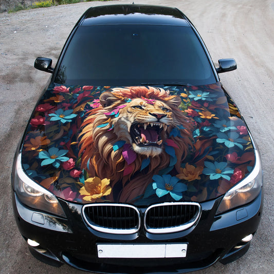 Flowers Abstract Lion Hood Wrap – Custom Vinyl Decal for Cars, Trucks & SUVs