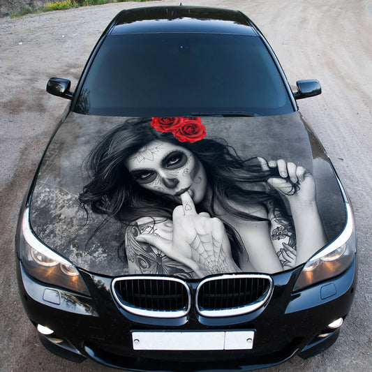 Girl Sugar Skull Hood Wrap – Custom Vinyl Decal for Cars, Trucks & SUVs
