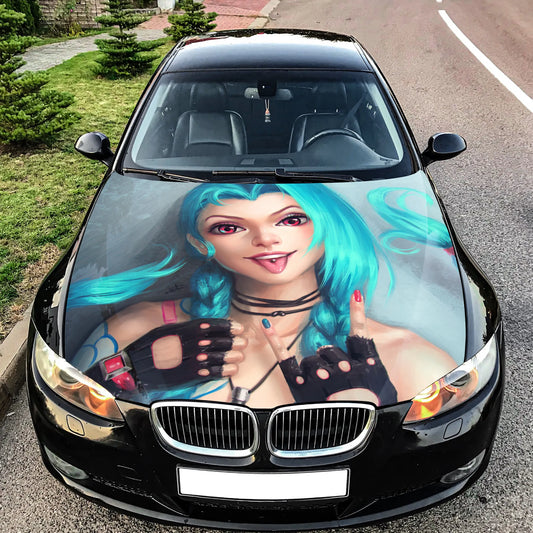Girl X Blue Hair Hood Wrap – Custom Vinyl Decal for Cars, Trucks & SUVs