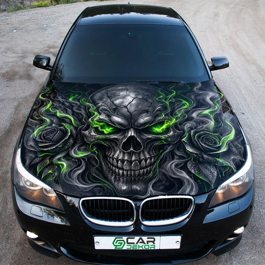 Green Smoke Skull Hood Wrap Graphic – Custom Vinyl Decal for Cars, Trucks & SUVs
