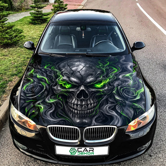 Green Smoke Skull Hood Wrap Graphic – Custom Vinyl Decal for Cars, Trucks & SUVs