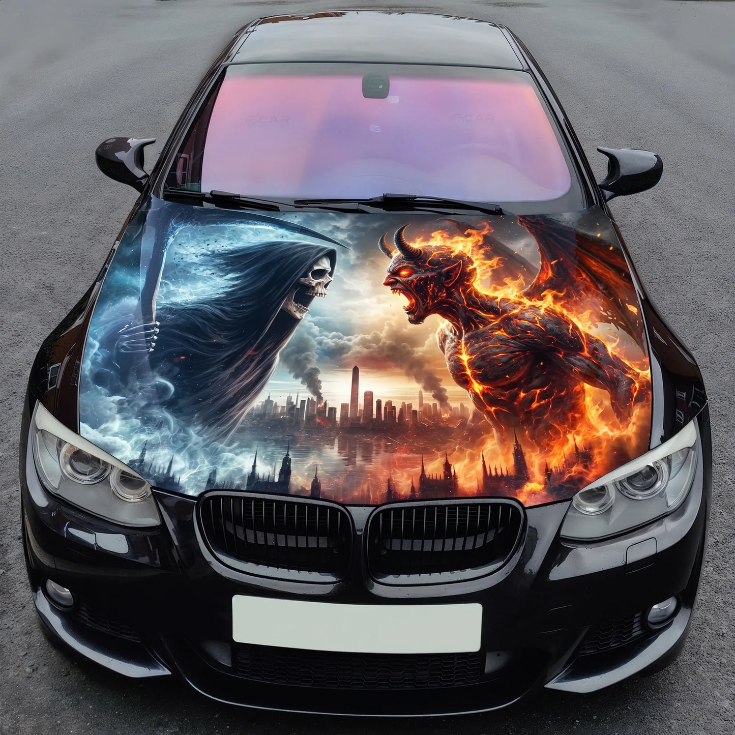 Grim Reaper Fire Hood Wrap Graphic – Custom Vinyl Decal for Cars, Trucks & SUVs