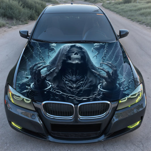 Grim Reaper in Chains Hood Wrap – Custom Vinyl Decal for Cars, Trucks & SUVs