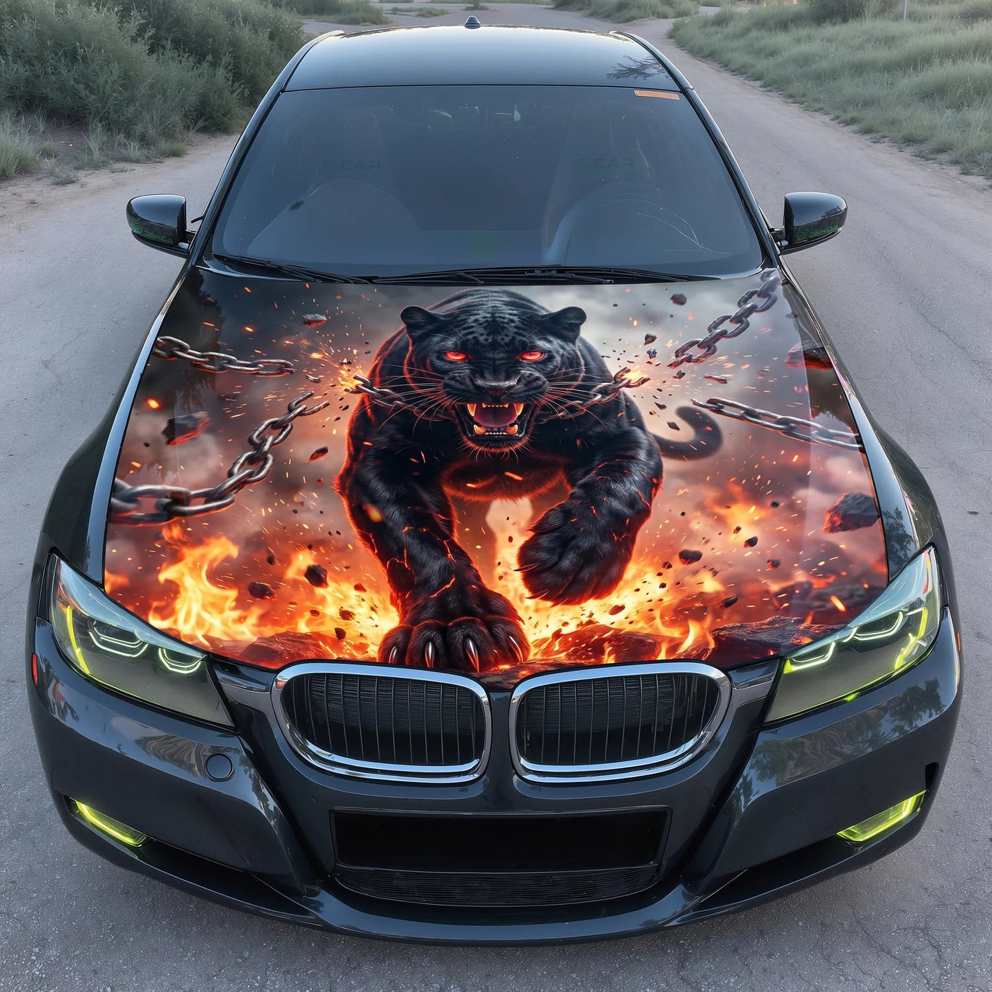 Hell Panther Attack Hood Wrap Graphic – Custom Vinyl Decal for Cars, Trucks & SUVs