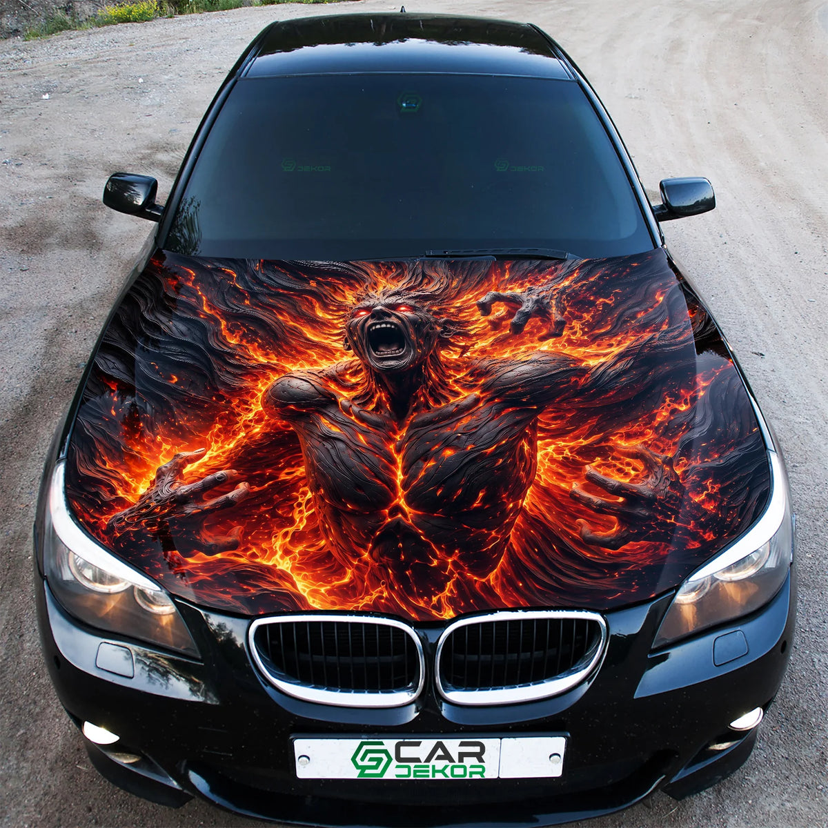 Hellfire Demon Car Hood Wrap Graphic – Custom Vinyl Decal for Cars, Trucks & SUVs
