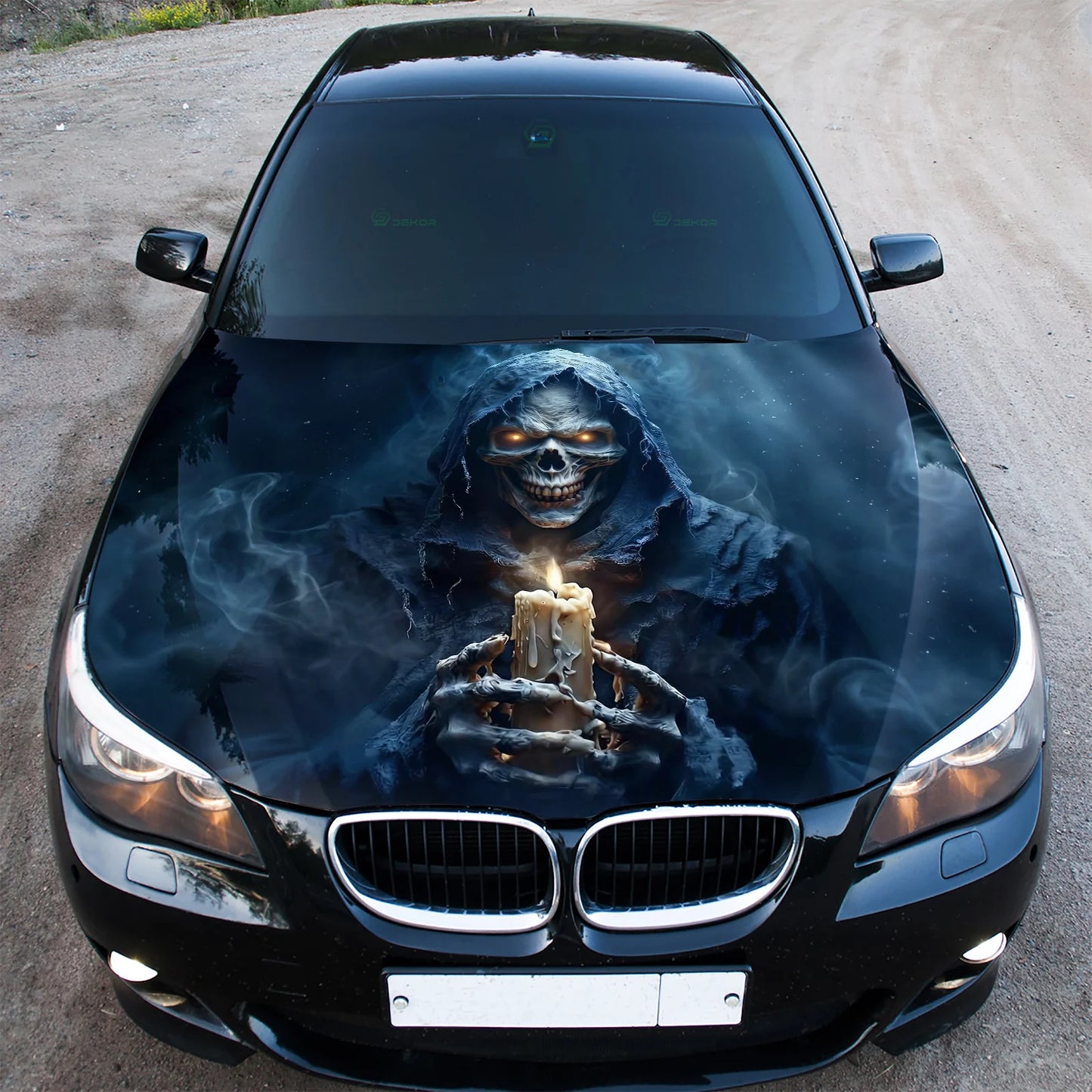 Hooded Skull Candle Hood Wrap Graphic – Custom Vinyl Decal for Cars, Trucks & SUVs