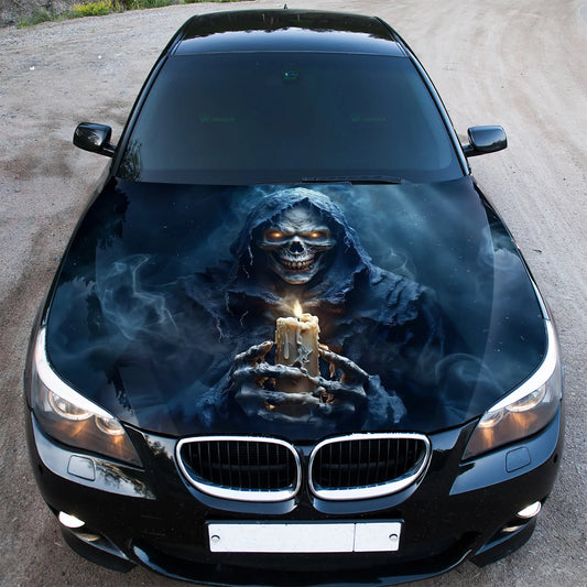Hooded Skull Candle Hood Wrap Graphic – Custom Vinyl Decal for Cars, Trucks & SUVs