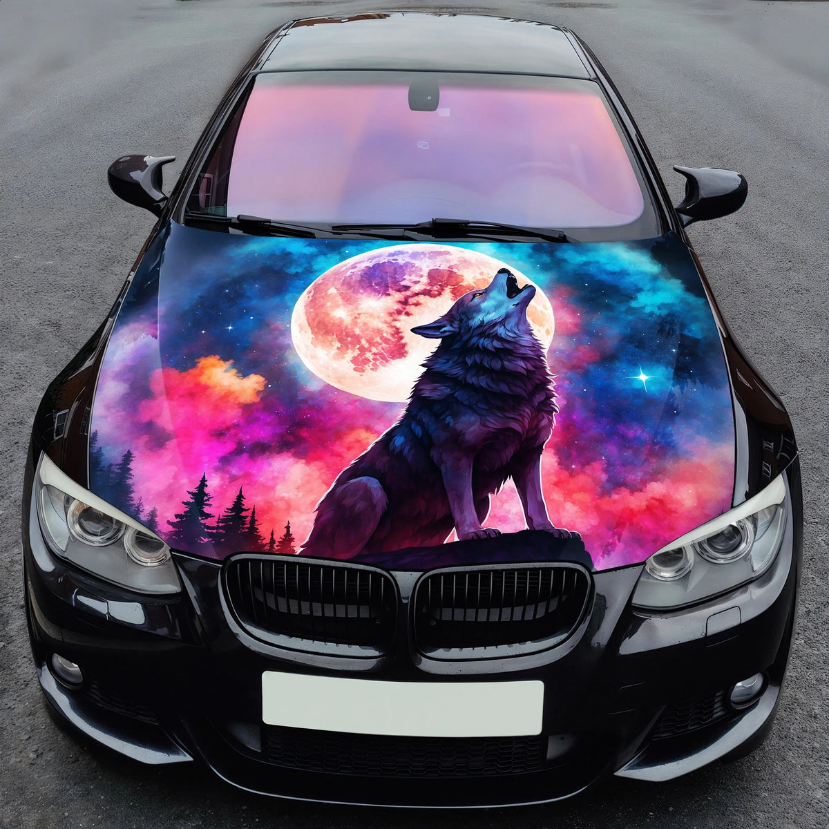 Howling Wolf Moon Art Hood Wrap – Custom Vinyl Decal for Cars, Trucks & SUVs