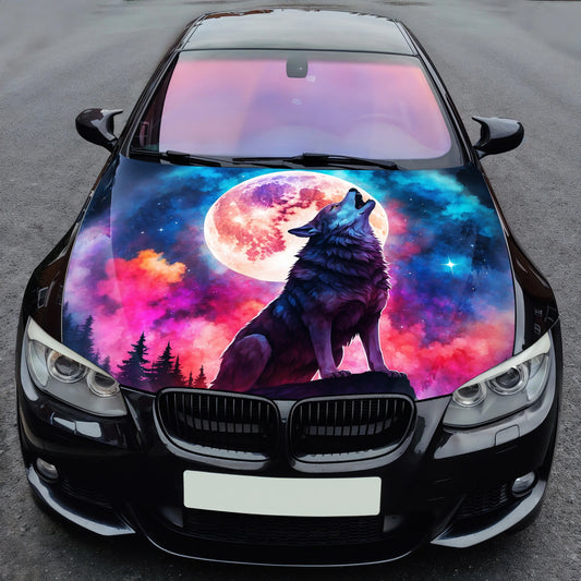 Howling Wolf Moon Art Hood Wrap – Custom Vinyl Decal for Cars, Trucks & SUVs
