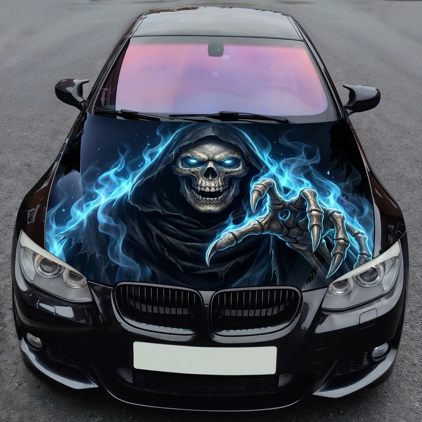 Icy Skull Reaper Hood Wrap Graphic – Custom Vinyl Decal for Cars, Trucks & SUVs