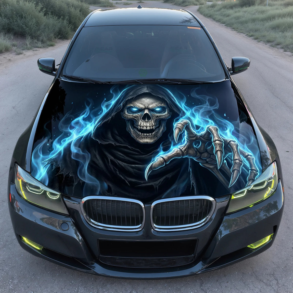 Icy Skull Reaper Hood Wrap Graphic – Custom Vinyl Decal for Cars, Trucks & SUVs