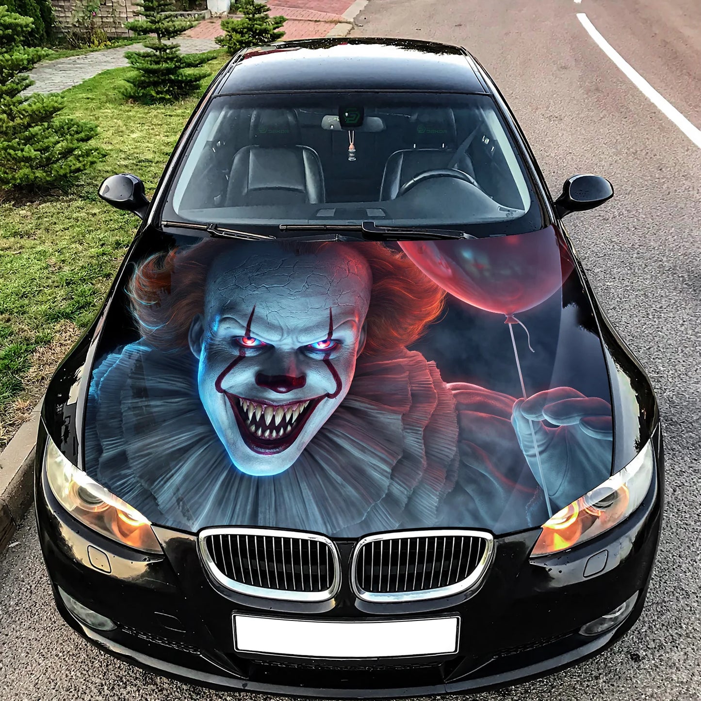 IT Clown Pennywise Hood Wrap Graphic – Custom Vinyl Decal for Cars, Trucks & SUVs