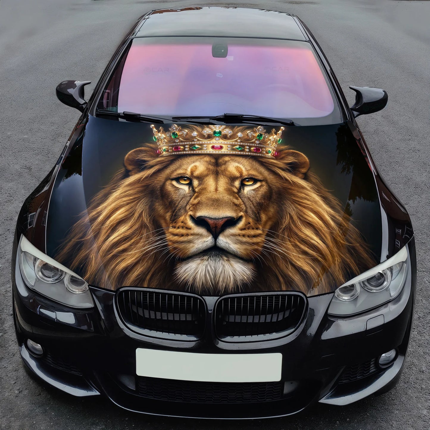 King Lion Crown Hood Wrap Graphic – Custom Vinyl Decal for Cars, Trucks & SUVs