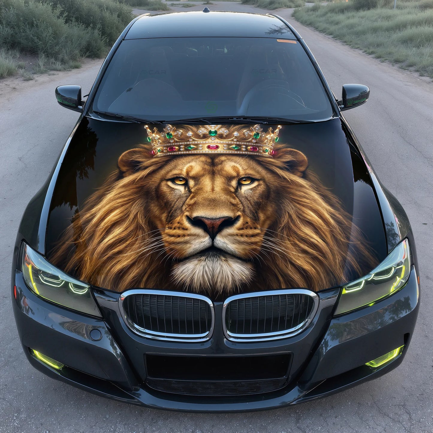 King Lion Crown Hood Wrap Graphic – Custom Vinyl Decal for Cars, Trucks & SUVs