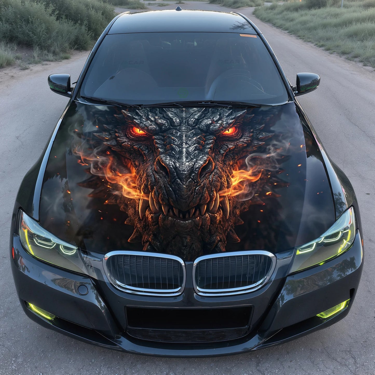 Lava Dragon Face Hood Wrap Graphic – Custom Vinyl Decal for Cars, Trucks & SUVs
