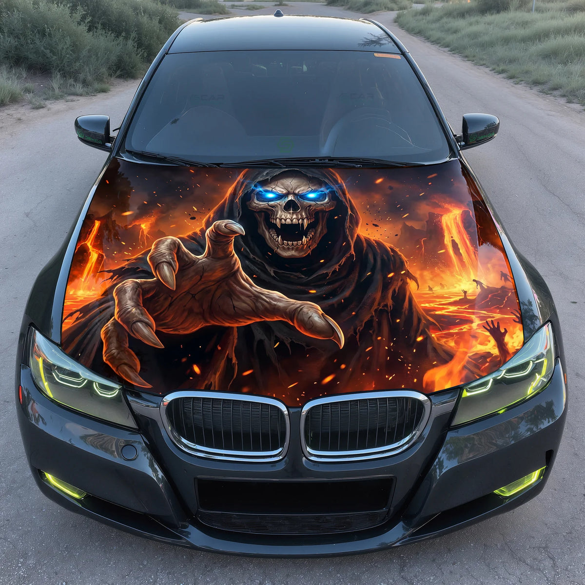 Lava Hand Reaper Hood Wrap Graphic – Custom Vinyl Decal for Cars, Trucks & SUVs