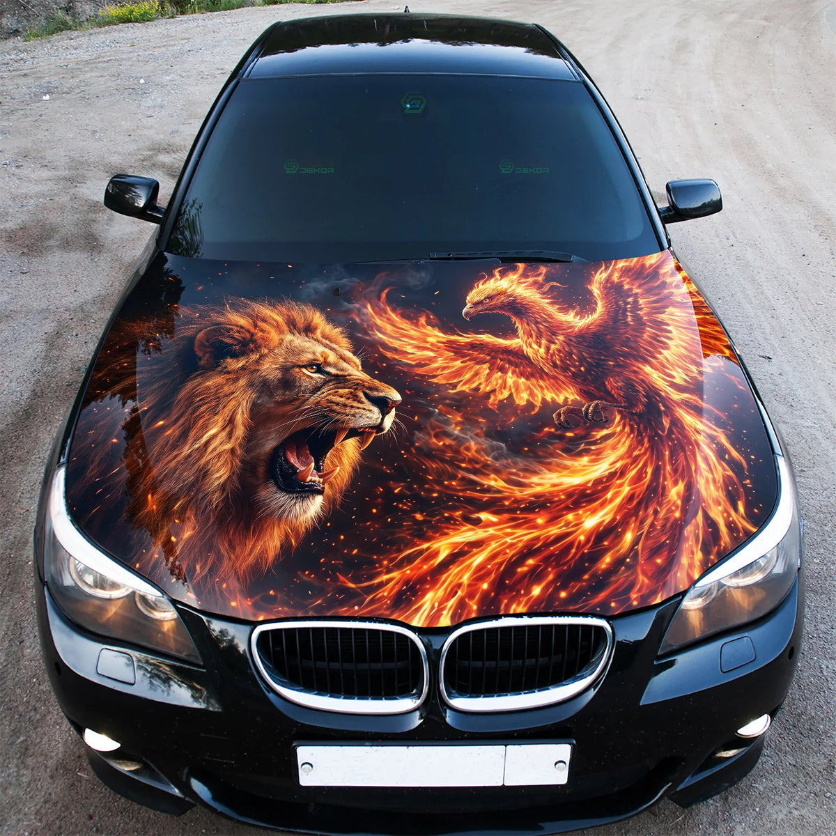 Lion and Phoenix Hood Wrap Graphic – Custom Vinyl Decal for Cars, Trucks & SUVs