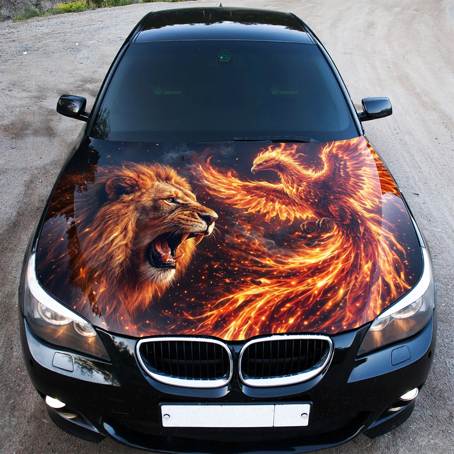 Lion and Phoenix Hood Wrap Graphic – Custom Vinyl Decal for Cars, Trucks & SUVs