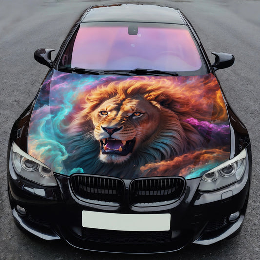 Lion Cosmic Nebula Hood Wrap – Custom Vinyl Decal for Cars, Trucks & SUVs