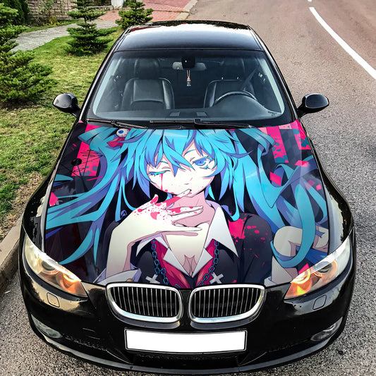 Miku Anime Girl Hood Wrap – Custom Vinyl Decal for Cars, Trucks & SUVs