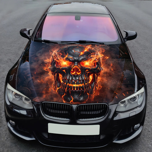 Molten Skull Fire Hood Wrap Graphic – Custom Vinyl Decal for Cars, Trucks & SUVs