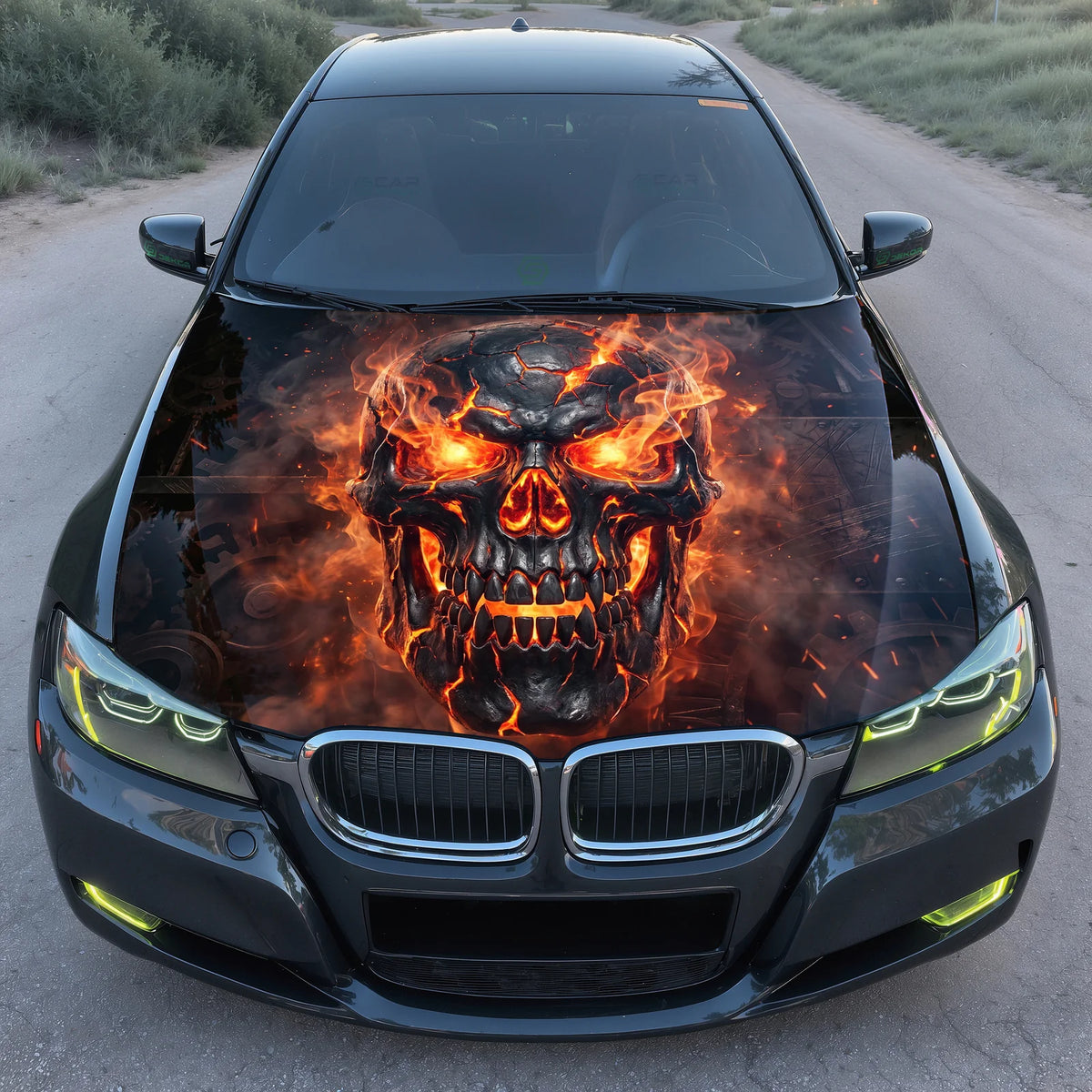 Molten Skull Fire Hood Wrap Graphic – Custom Vinyl Decal for Cars, Trucks & SUVs