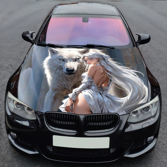 Moonlight Wolf Girl Hood Wrap – Custom Vinyl Decal for Cars, Trucks & SUVs