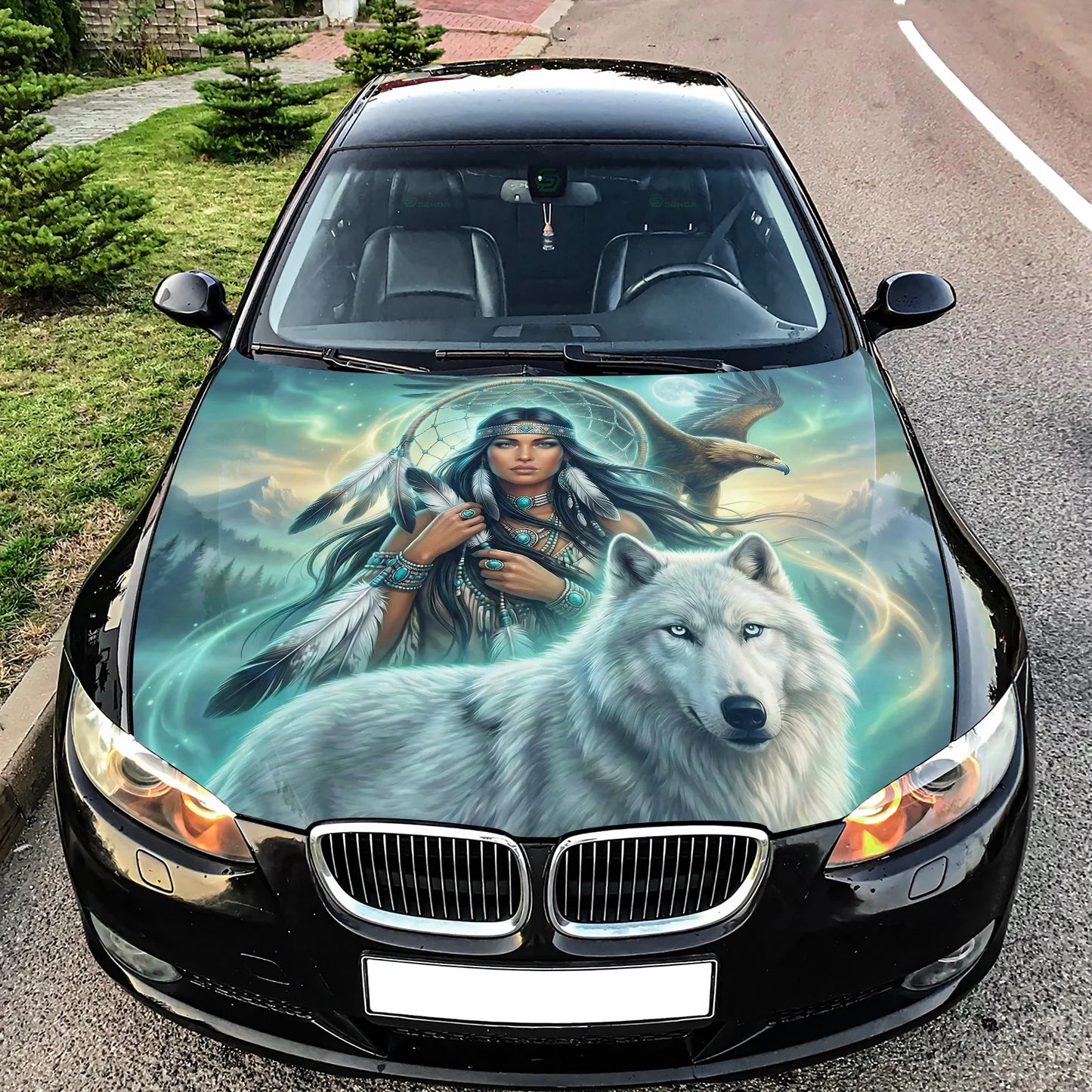 Native Woman and Hood Wrap Graphic – Custom Vinyl Decal for Cars, Trucks & SUVs