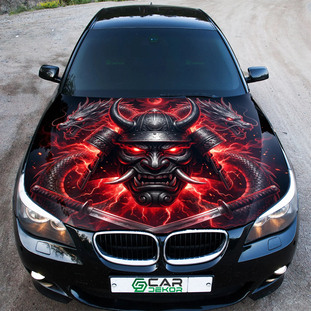 Oni Demon Samurai Hood Wrap Graphic – Custom Vinyl Decal for Cars, Trucks & SUVs