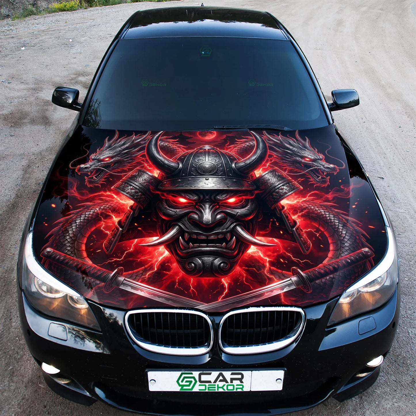 Oni Demon Samurai Hood Wrap Graphic – Custom Vinyl Decal for Cars, Trucks & SUVs