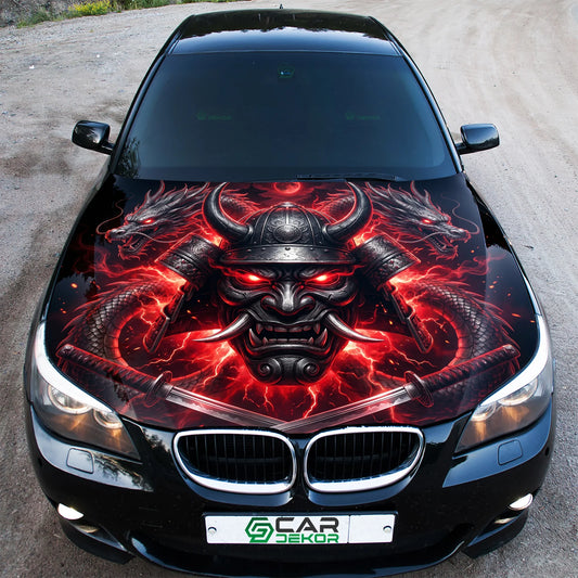Oni Demon Samurai Hood Wrap Graphic – Custom Vinyl Decal for Cars, Trucks & SUVs