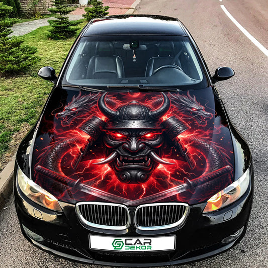 Oni Demon Samurai Hood Wrap Graphic – Custom Vinyl Decal for Cars, Trucks & SUVs