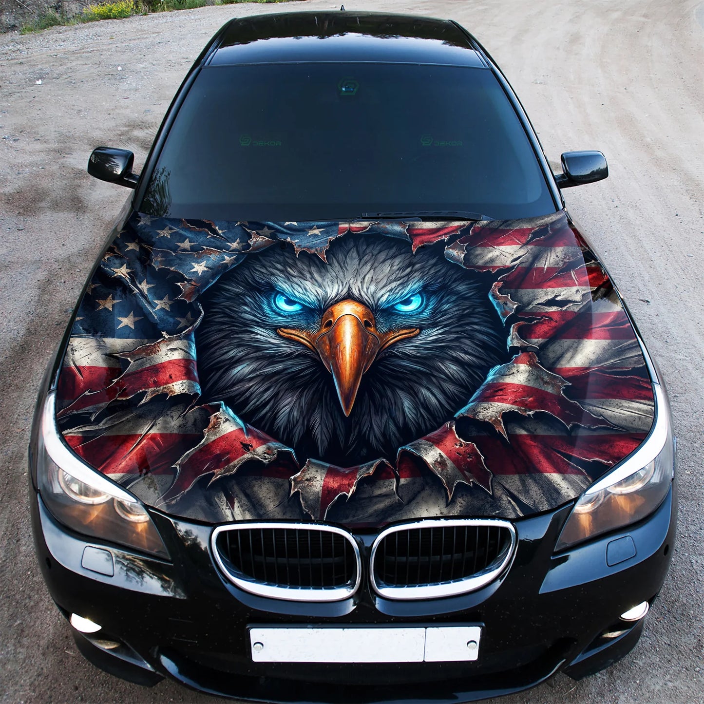 Patriotic Eagle Face Hood Wrap Graphic – Custom Vinyl Decal for Cars, Trucks & SUVs