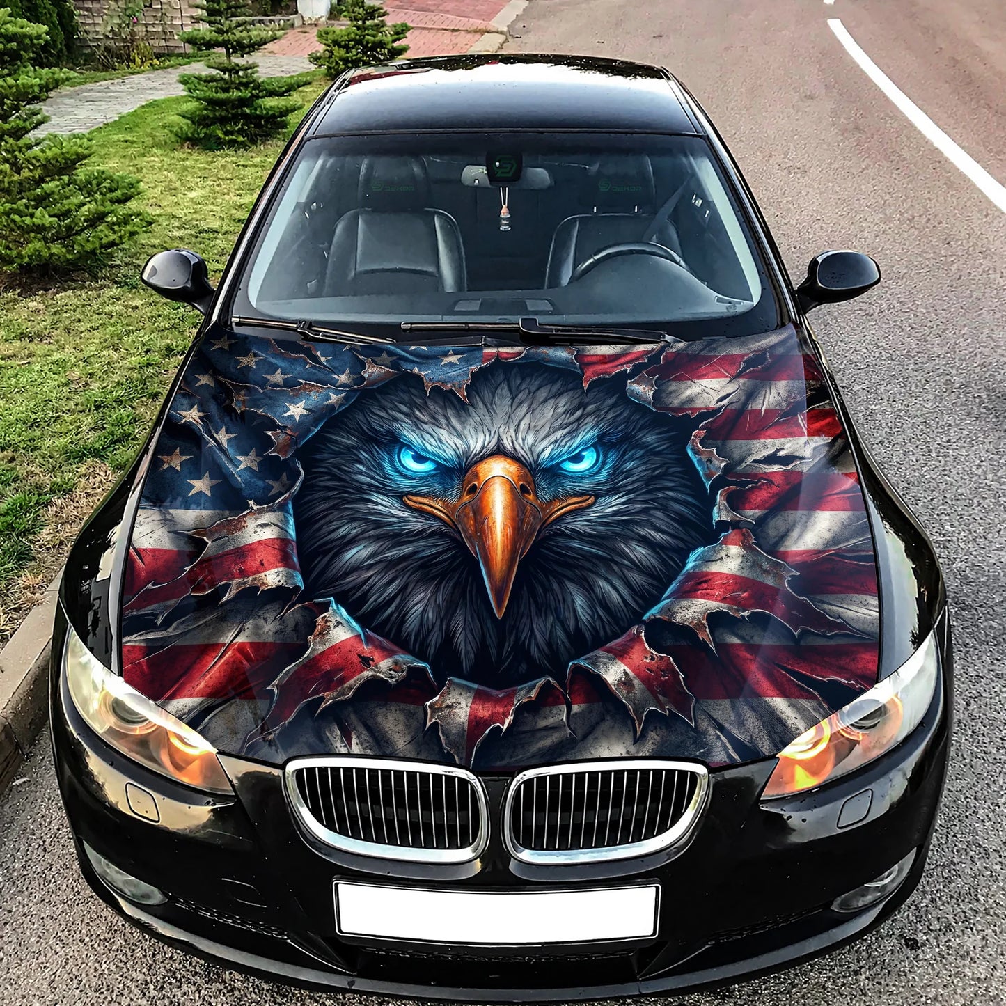 Patriotic Eagle Face Hood Wrap Graphic – Custom Vinyl Decal for Cars, Trucks & SUVs