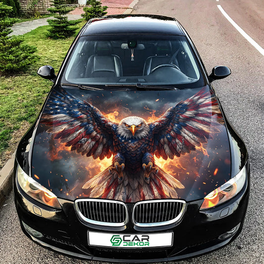 Patriotic Eagle Car Hood Wrap Graphic – Custom Vinyl Decal for Cars, Trucks & SUVs