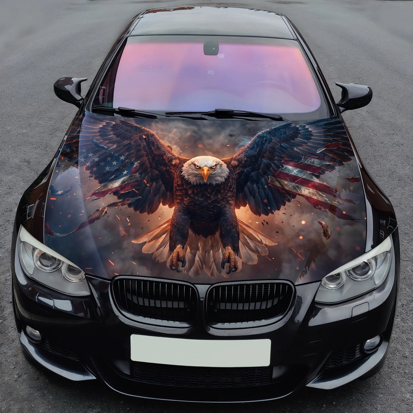 Flag Patriotic Eagle Hood Wrap Graphic – Custom Vinyl Decal for Cars, Trucks & SUVs