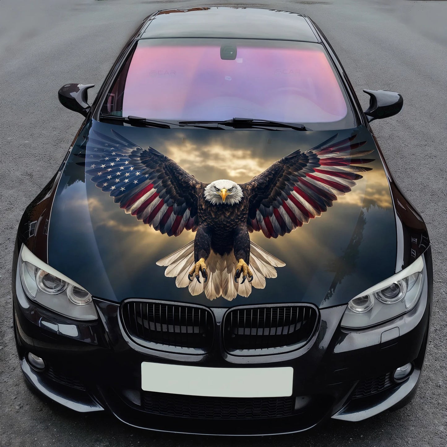 Patriotic Flying Eagle Hood Wrap Graphic – Custom Vinyl Decal for Cars, Trucks & SUVs