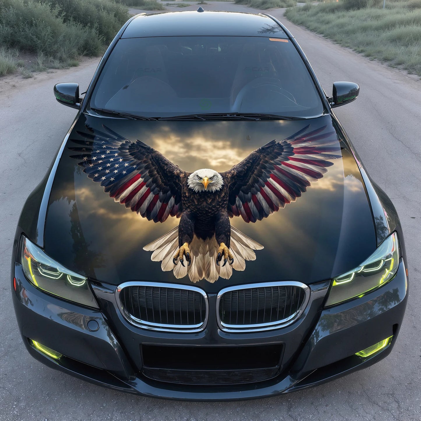 Patriotic Flying Eagle Hood Wrap Graphic – Custom Vinyl Decal for Cars, Trucks & SUVs