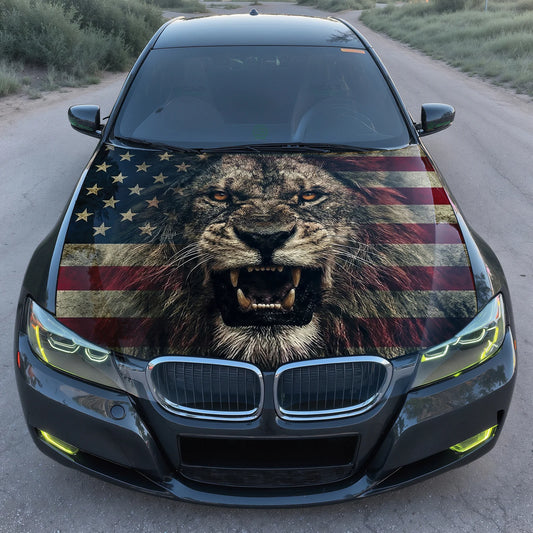 Patriotic Lion Flag Hood Wrap Graphic – Custom Vinyl Decal for Cars, Trucks & SUVs