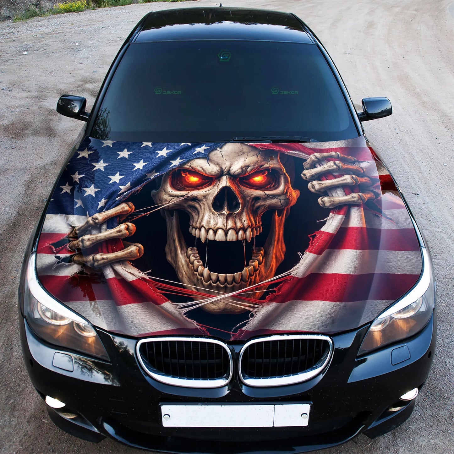 Patriotic Skull American Hood Wrap Graphic – Custom Vinyl Decal for Cars, Trucks & SUVs
