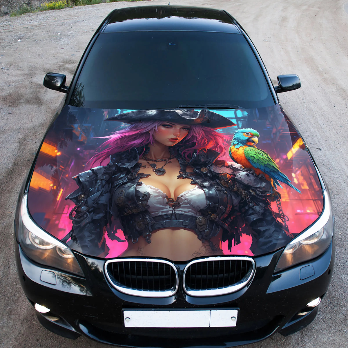 Pirate Girl Cyberpunk Hood Wrap – Custom Vinyl Decal for Cars, Trucks & SUVs