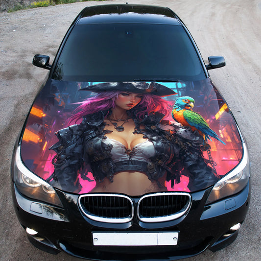 Pirate Girl Cyberpunk Hood Wrap – Custom Vinyl Decal for Cars, Trucks & SUVs