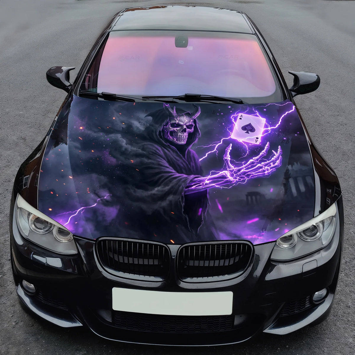Purple Lightning Reaper Hood Wrap Graphic – Custom Vinyl Decal for Cars, Trucks & SUVs