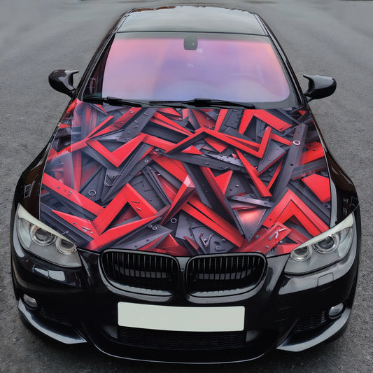 Red Black Abstract Hood Wrap – Custom Vinyl Decal for Cars, Trucks & SUVs