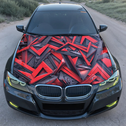 Red Black Abstract Hood Wrap – Custom Vinyl Decal for Cars, Trucks & SUVs