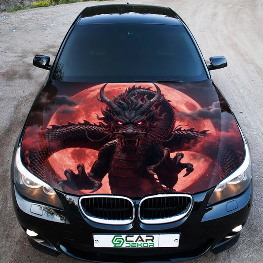 Red Moon Dragon Hood Wrap Graphic – Custom Vinyl Decal for Cars, Trucks & SUVs