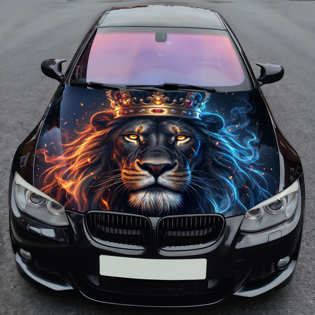 Royal Fire Lion Hood Wrap Graphic – Custom Vinyl Decal for Cars, Trucks & SUVs