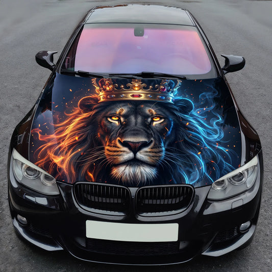 Royal Fire Lion Hood Wrap Graphic – Custom Vinyl Decal for Cars, Trucks & SUVs